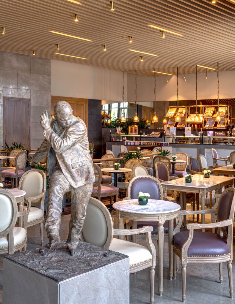 The Seven Ruhan Jansen Van Vuurnen bronze sculptures on bases displayed at the Touchbase lounge 